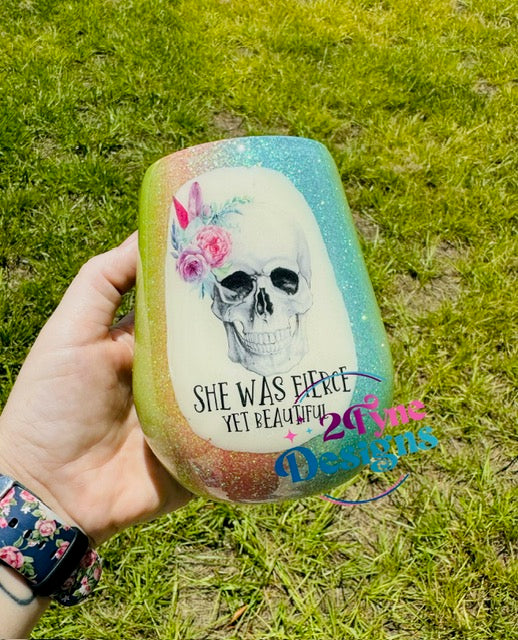14oz She Was Fierce Yet Beautiful Skull Tumbler