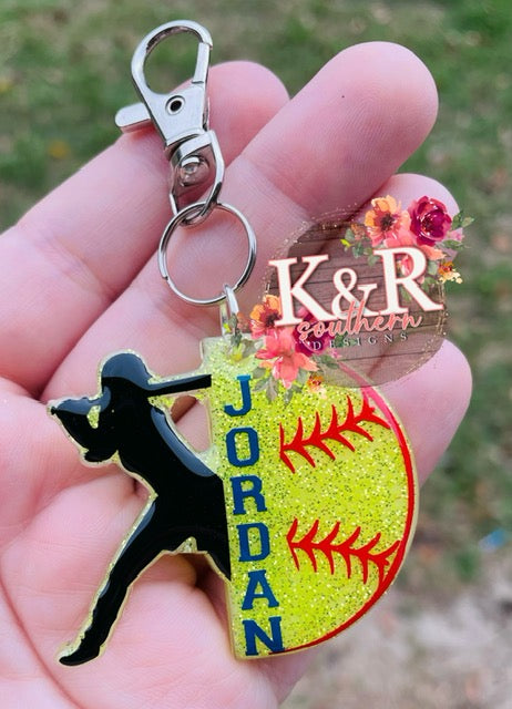 Personalized Softball Keychain